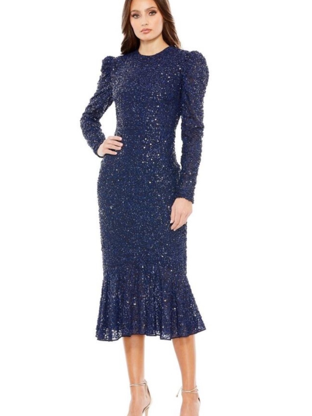Mac Duggal Formal Event Navy Sequined Gown Sz 16 Style 10865 NWT